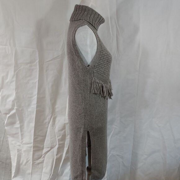 Anthro Nomad Morgan Carper Gray Fringe Sleeveless Side Slit Tunic Sweater Dress - Picture 8 of 14